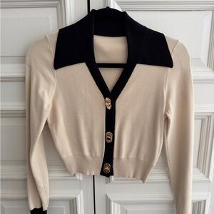 Commense Cream and Black Cardigan Sweater Shirt